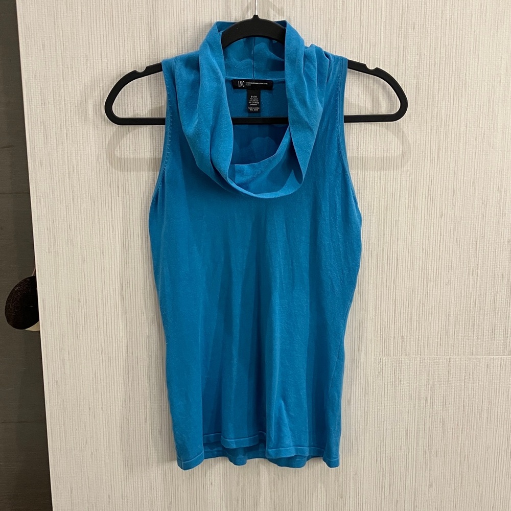 INC Blue Cowell Neck Tank Top